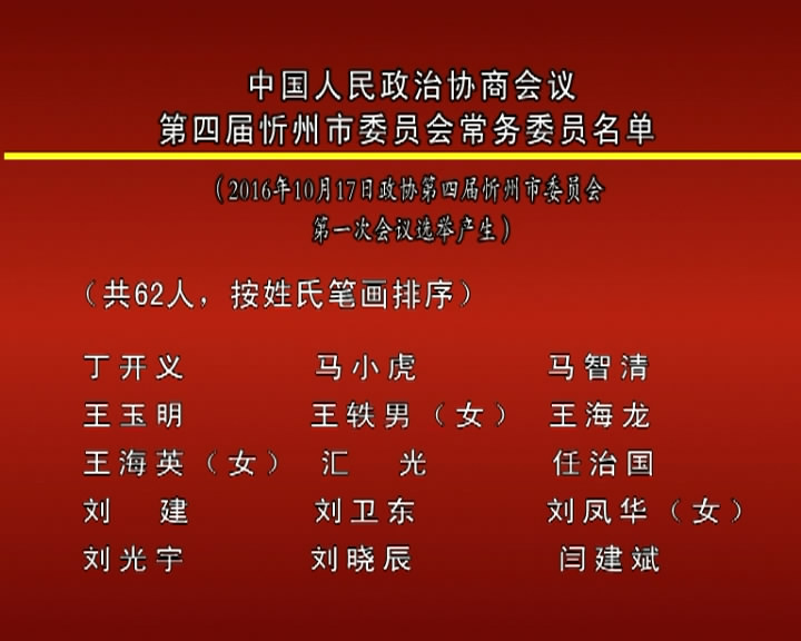 中国人民政治协商会议第四届忻州市委员会常务委员名单