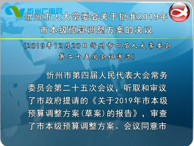 忻州市人大常委会关于批准2019年市本级预算调整方案的决议​